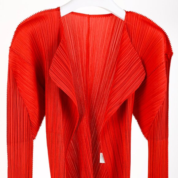 Issey Miyake Pleats Please Rust Red Pleated Open-Front Cardigan - Picture 3 of 8
